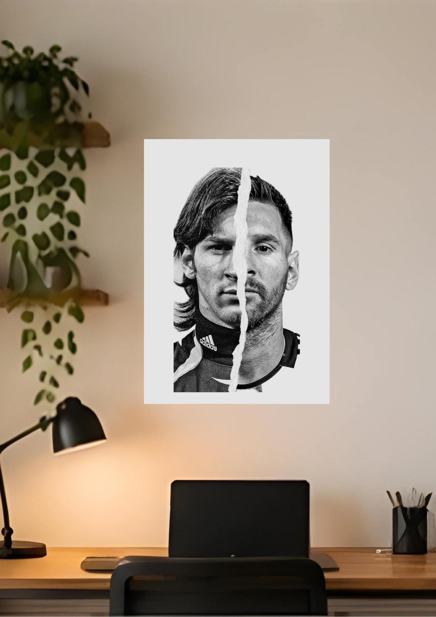Messi Then & Now on a wall