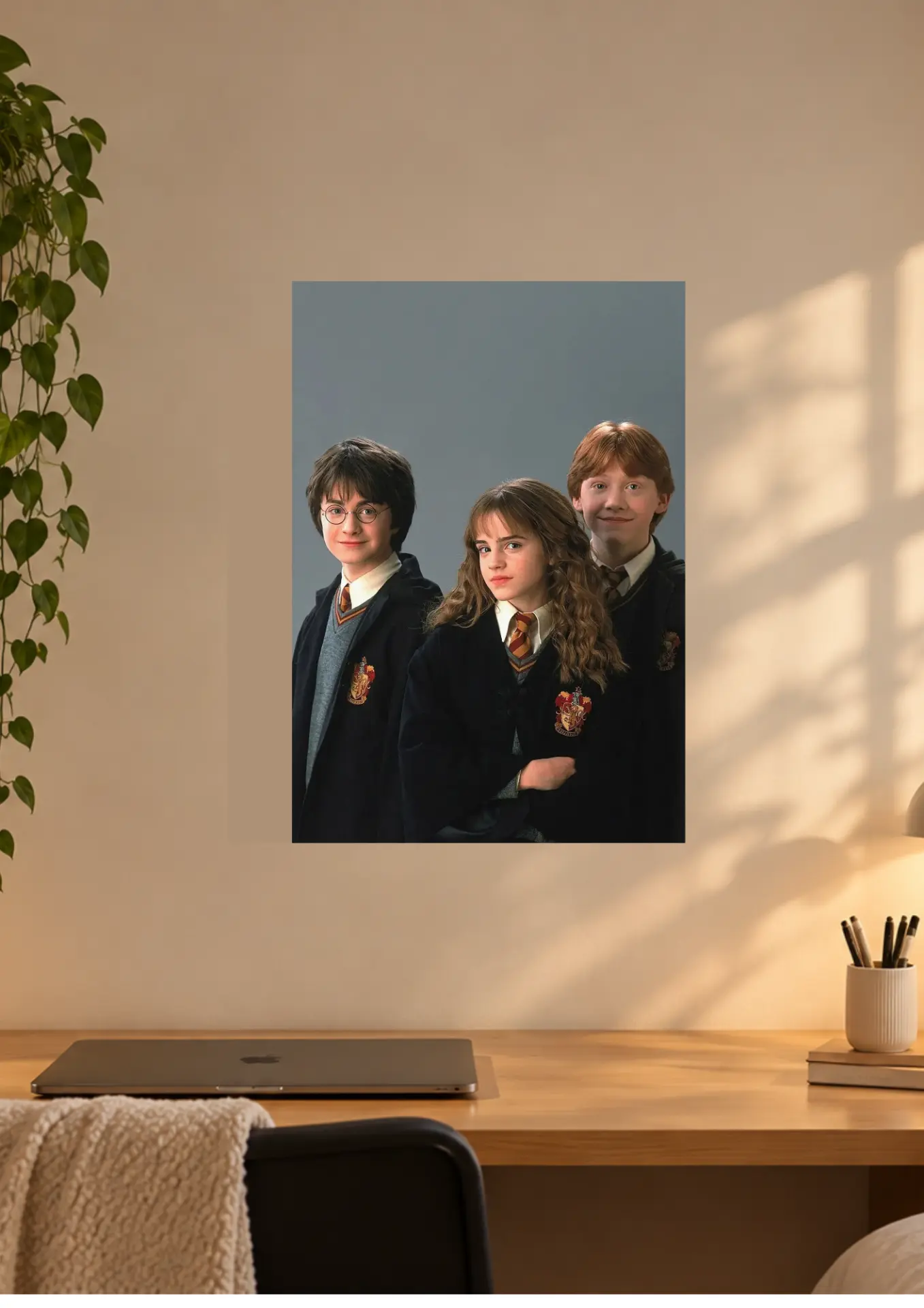 Harry, Hermione & Ron on a wall