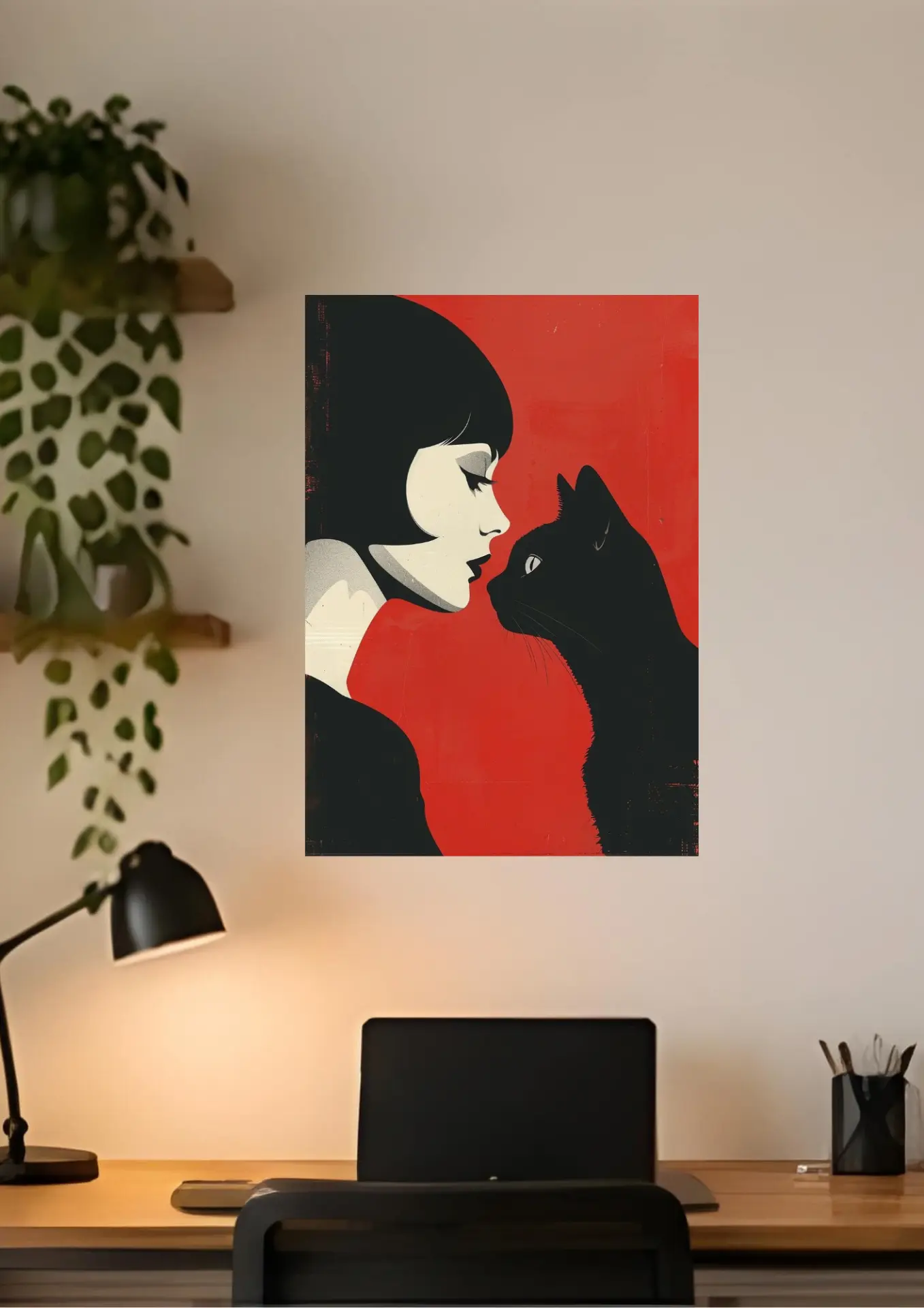 Girl & Black Cat on a wall