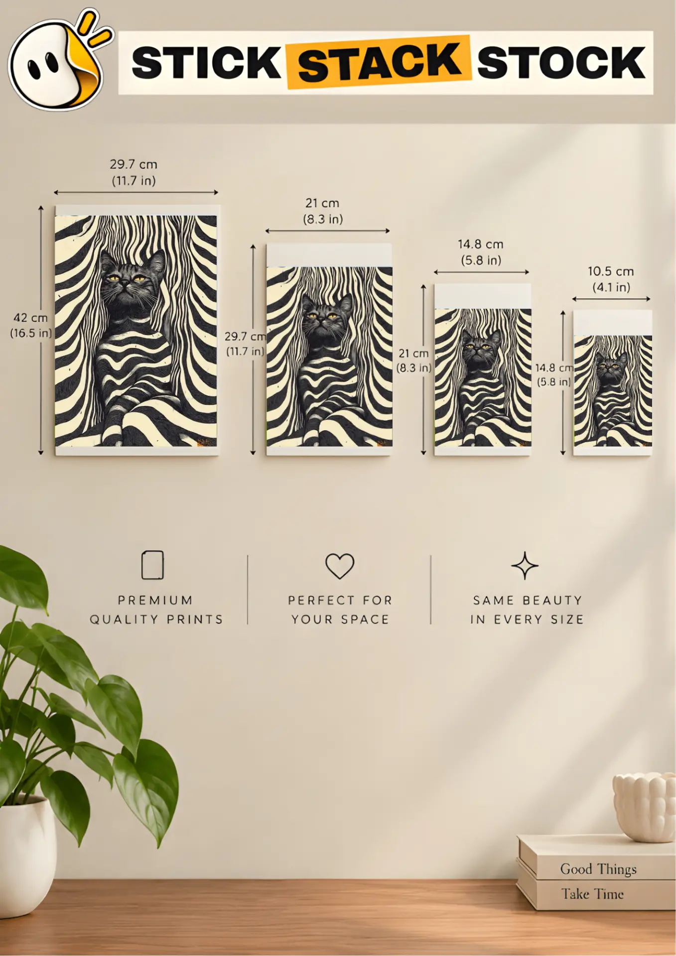 Op-Art Striped Cat size guide